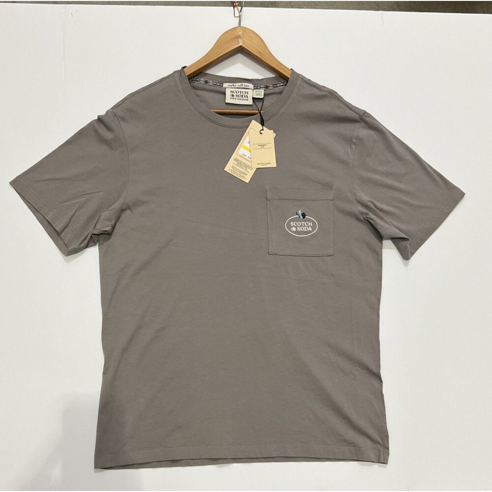 New Scotch & Soda Garment Dyed Embroidered Logo Pocket T-Shirt Men’s Large $48